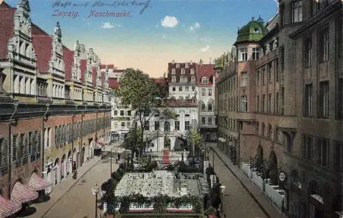 Ansicht Naschmarkt in Leipzig Sachsen Postkarte AK