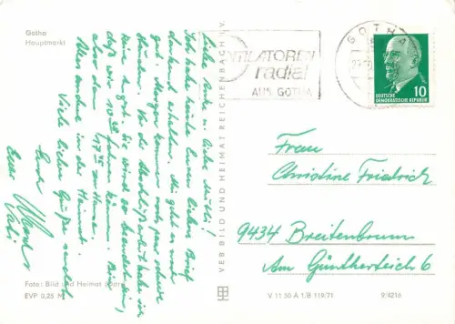 Hauptmarkt mit Bus Ikarus in Gotha Thüringen Postkarte AK 1971