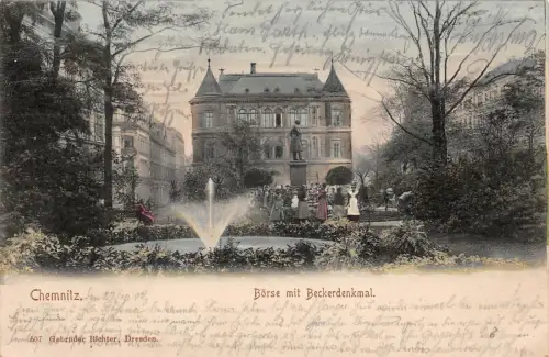 Chemnitz Börse mit Beckerdenkmal Postkarte 1902