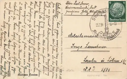 Blick über Konzertplatz auf die Häuser an Dünenstraße Swinemünde Pommern AK 1939