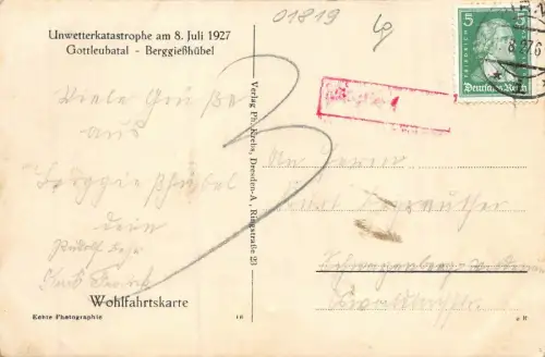 Gottleubatal Berggießhübel Unwetterkatastrophe 1927 Postkarte AK 1927