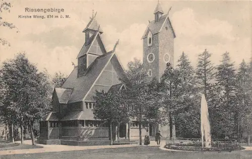 Riesengebirge Kirche Wang Postkarte