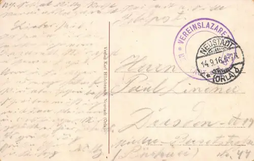 Militär-Genesungsheim Neustadt (Orla) Feldpostkarte 1916