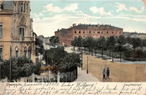 Chemnitz Hauptbahnhof Passanten Postkarte