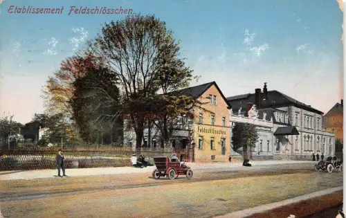 Etablissement Feldschlösschen bei Chemnitz Sachsen Postkarte AK 1913