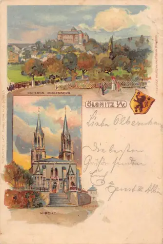 AK Ölsnitz Vogtland Kirche Schloss Voigtsberg 1899