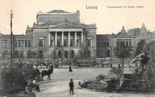 Augustusplatz mit neuem Theater in Leipzig Sachsen Postkarte AK 1907