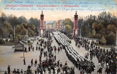 König-Karl-Brücke nach der Königsparade in Stuttgart Patriotika AK 1912