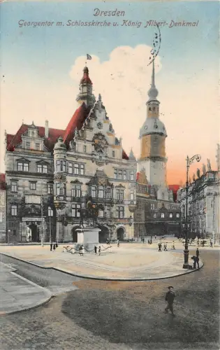 Georgentor mit Schlosskirche und Denkmal in Dresden Sachsen Postkarte AK 1916