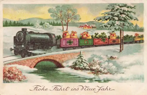 Frohe Fahrt Neue Jahr Eisenbahn Zug Postkarte 30.12. 1938 Plauen Vogtland