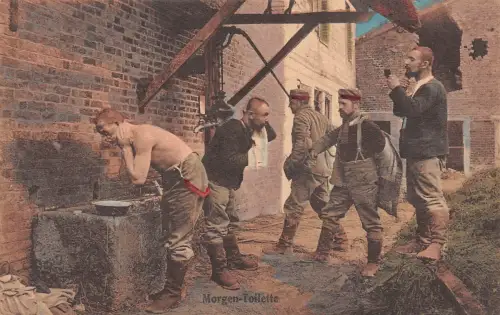 Morgen-Toilette der Soldaten Patriotika Postkarte AK