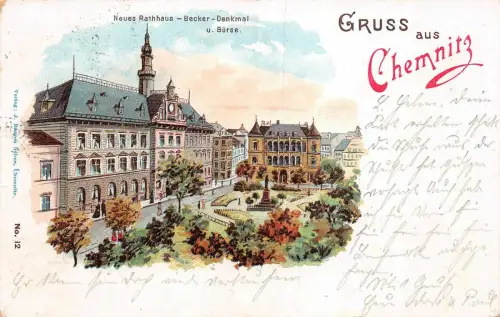 Chemnitz Sachsen Neues Rathaus, Becker, Denkmal AK 1910