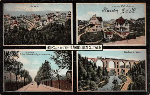 Gruss aus der Vogtländischen Schweiz Jocketa Elstertalbrücke Postkarte AK