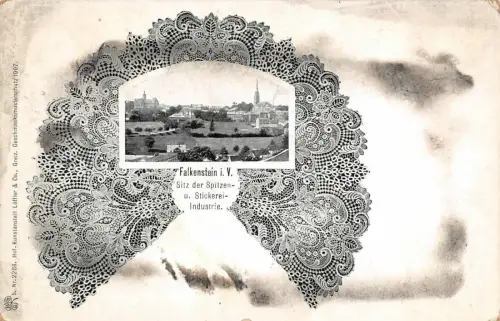 Stadtansicht mit Kirche Falkenstein Vogtland Sachsen Postkarte