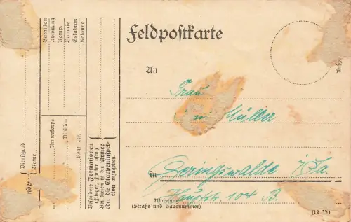 Handgemalte Feldpostkarte Skizze Soldat mit Gänse 1916