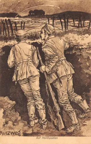 Soldaten auf Hochposten Künstlerkarte Kurzweg Patriotika Postkarte AK 1915