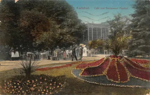 Karlsbad Café und Restaurant Posthof Postkarte AK 1911