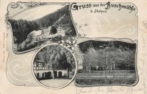 Gruss aus der Buschmühle b. Stolpen Postkarte AK 1908