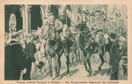 Bürgermeister überreicht Schlüssel, Einzug unserer Truppen in Brüssel, Ulanen AK
