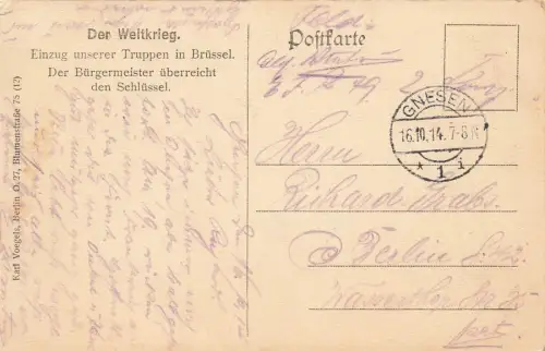 Bürgermeister überreicht Schlüssel, Einzug unserer Truppen in Brüssel, Ulanen AK