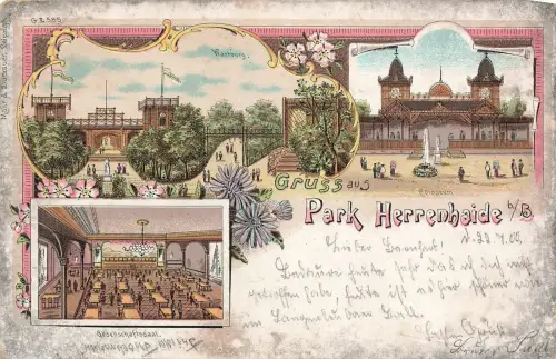 Park Herrenhaide Wartburg und Coloseum bei Burgstädt Sachsen Litho AK 1900