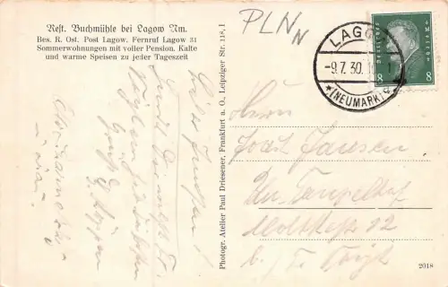 Buchmühle bei Lagow NM. Blick auf den Tschetschsee Postkarte AK 1930