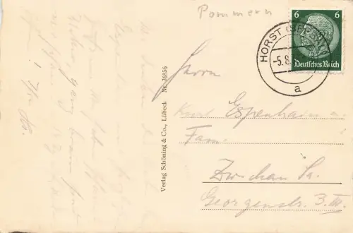 Am Strand Ostseebad Horst Pommern Postkarte AK 1936