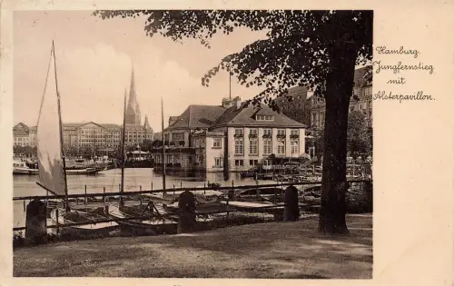 Jungfernstieg mit Alsterpavillon in Hamburg Postkarte AK