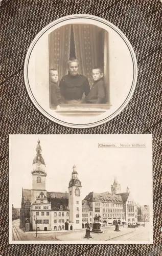 Chemnitz Sachsen Neues Rathaus Orig. Foto Familie am Fenster