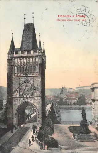Pozdrav z Prahy Staromestska most vez Postkarte AK