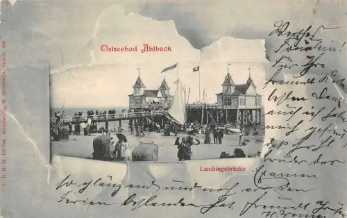 Ostseebad Ahlbeck Landungsbrücke Postkarte AK 1901