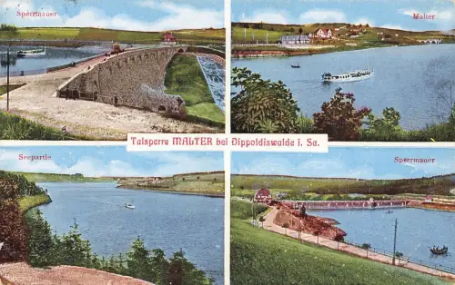 Talsperre Malter bei Dippoldiswalde i. Sa. Sperrmauer Malter Postkarte AK 1924
