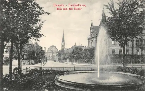 Blick nach dem Theater Carolastraße in Chemnitz Sachsen Postkarte AK