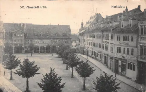 Arnstadt i. Th. Marktplatz Wurstfabrik Postkarte AK 1913