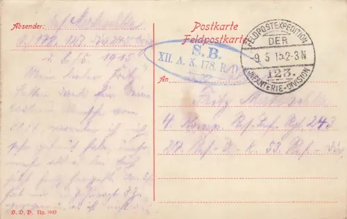 Herzliche Pfingstgrüße! mit Blick auf Kirche und Reichsfahne Postkarte AK 1915