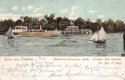Treptow Restaurant Schwarze Adler Postkarte 1908