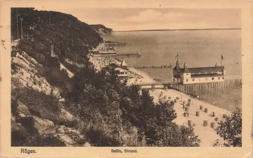 Blick auf den Strand in Sellin auf Rügen Mecklenburg-Vorpommern AK 1924