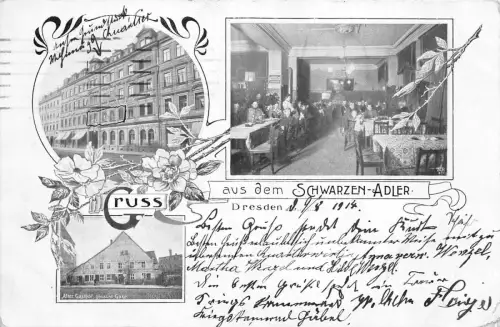 Dresden Schwarzen Adler Restaurant Litho AK 1914