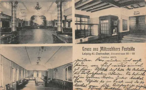 Gruss aus Mätzschkers Festsäle Leipzig Klein Zschocher Sachsen Postkarte AK 1920