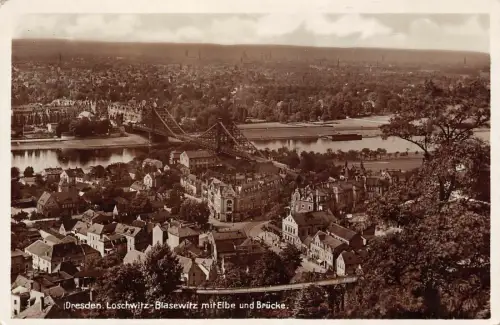 Dresden Loschwitz-Blasewitz mit Elbe und Brücke Postkarte AK