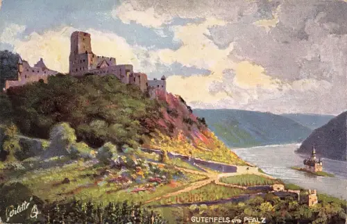 Burg Gutenfels und Pfalz Kaub Rheinland-Pfalz Postkarte Tuck Oilette AK