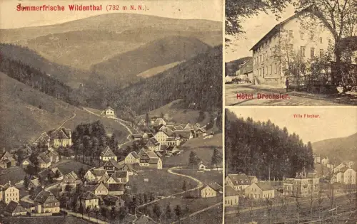Wildenthal Erzgebirge Hotel Drechsler und Villa Fischer Sachsen Postkarte 1915