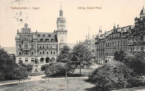 König Albert-Platz Falkenstein Vogtland Sachsen Postkarte AK 1912