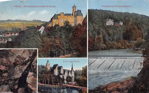 Fürstl. Hartenstein'sches Schloss Forsthaus Prinzenhöhle Postkarte AK