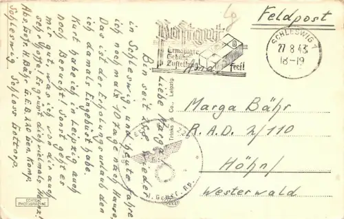 Schleswig Blick von der Michaelis-Allee Feldpostkarte AK 1943