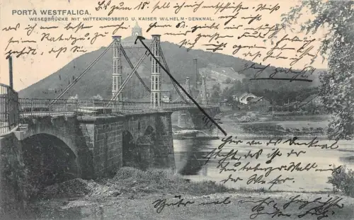 Porta Westfalica Weserbrücke Wittekindsberg Kaiser Wilhelm-Denkmal AK 1910