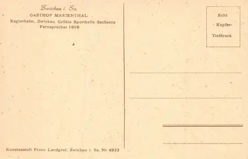 Gasthof Marienthal Ballsaal Zwickau Sachsen Postkarte AK