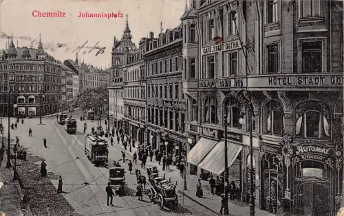 Chemnitz Sachsen Strassenbahn auf Johannisplatz Postkarte 1907
