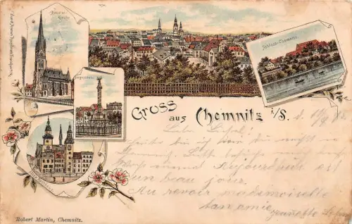 Gruss aus Chemnitz i./Sa. Schloss Siegessäule Nicolaikirche Postkarte AK 1898