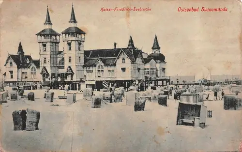 Ostseebad Swinemünde Kaiser-Friedrich-Seebrücke Marine Feldpost AK 1918